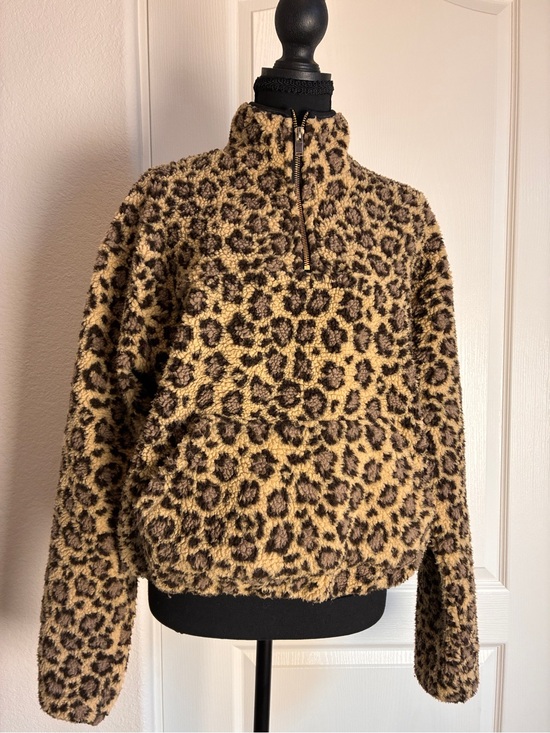 Princess Polly Jackets & Blazers - Princess Polly Leopard Print Sherpa Pullover Jacket - Tan/Black